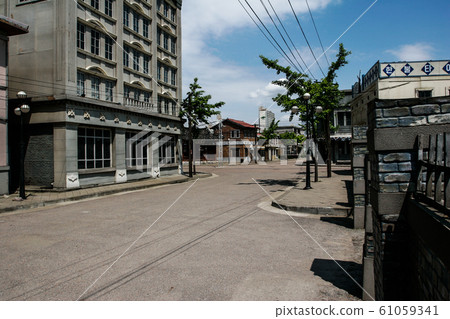 Old street scene movie set 61059341