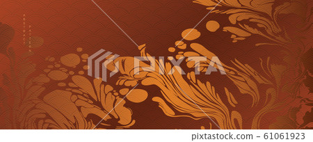 Abstract background in oriental style. Chinese new year banner. Water surface with Japanese pattern vector. Wavy elements template. Marble layout design. 61061923