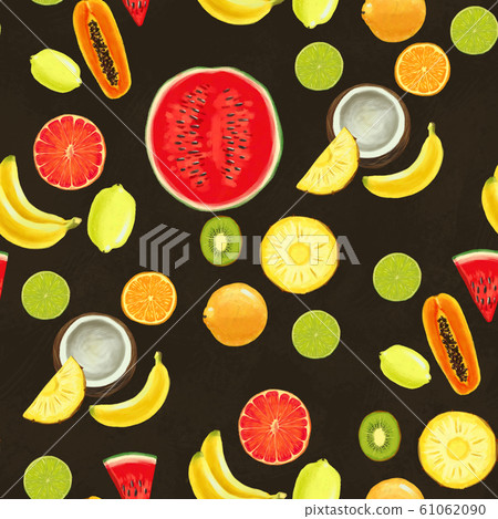 Hand drawn seamless pattern. Summer background with exotic fruits. Hand drawn seamless pattern. Summer background with exotic fruits. 61062090