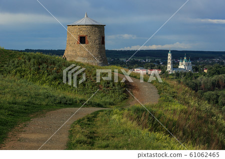 Tower of ancient Bulgar fortress on a high cliff Tower of ancient Bulgar fortress on a high cliff 61062465