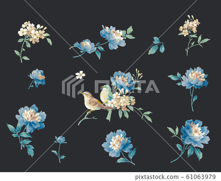 美麗的水彩玫瑰花和牡丹花 61063979