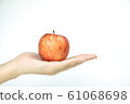 Close up red apple in hand on white isolated background 61068698