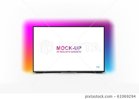 Mock-up of realistic backlit tv with OLED technology. Futuristic home appliances for home on a white background. Flat Vector Illustration EPS10 Mock-up of realistic backlit tv with OLED technology. Futuristic home appliances for home on a white background. Flat Vector Illustration EPS10 61069294