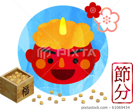 Setsubun _ Red Demon _ Demon _ Bean sowing _ Fukuzu _ Evil repellent _ Soybean _ Event _ Customs _ Masu _ Roasted beans _ Illustration _ Vector 61069434