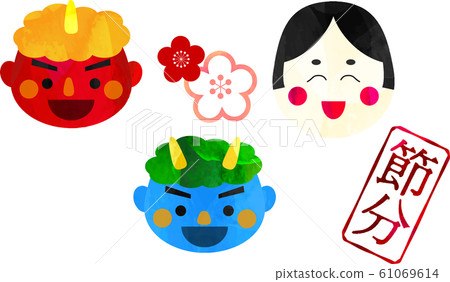 Setsubun _ Blue Demon _ Red Demon _ Demon _ Bean Maki _ Fukuzu _ Evil _ Mumps _ Mask _ Set _ Masu _ Roasted beans _ Illustration _ Vector Setsubun _ Blue Demon _ Red Demon _ Demon _ Bean Maki _ Fukuzu _ Evil _ Mumps _ Mask _ Set _ Masu _ Roasted beans _ Illustration _ Vector 61069614