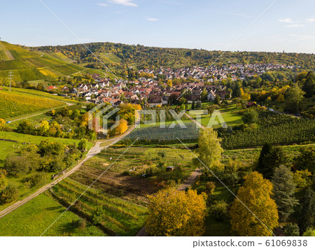 Uhlbach, a suburb of Stuttgart amidst vineyards 61069838