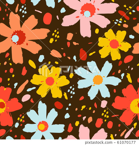 Flower seamless pattern with hand drawn... - Stock Illustration ...