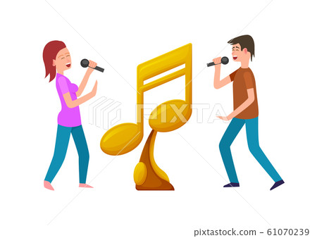 Music Contest, Gold Award and Contestants with Mic Music Contest, Gold Award and Contestants with Mic 61070239
