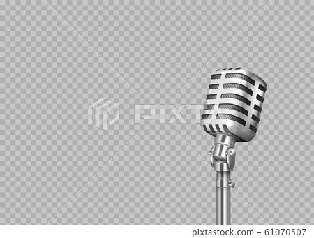 Realistic microphone. 3D professional metal mics on transparent background. Stand-up and blogging equipment. Vector illustration 61070507