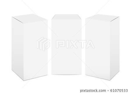 Paper boxes. White cardboard package mockup, realistic 3D rectangular medicine and food pack. Vector set of product containers 61070533
