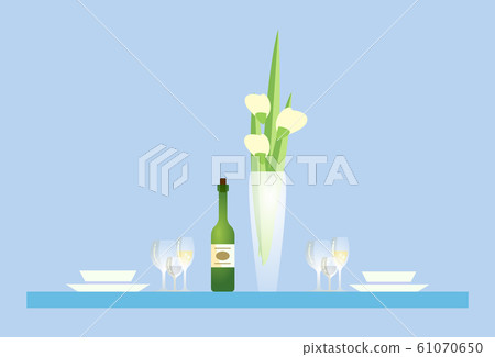 Restaurant Table with Vase and Champagne Bottle 61070650