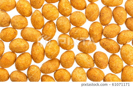 Coated peanuts isolated on white background, top view 61071171