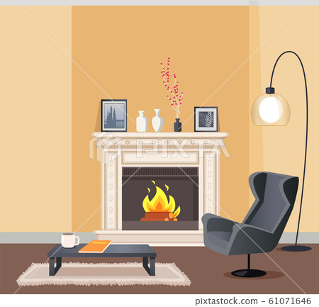 Room in Corporeal Color with Fireplace Vector 61071646