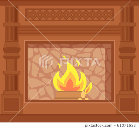 Fireplace with Carved Wooden Decoration of Sides Fireplace with Carved Wooden Decoration of Sides 61071658
