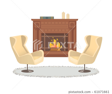 Fireplace with Vase Decoration Armchairs Interior 61071661