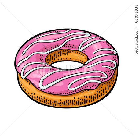 Donut with pink icing and white stripes. Vector Donut with pink icing and white stripes. Vector 61071935