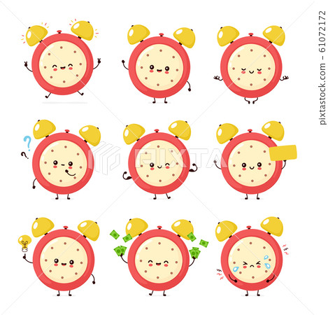 Cute smiling happy alarm time clock set - Stock Illustration [61072172 ...