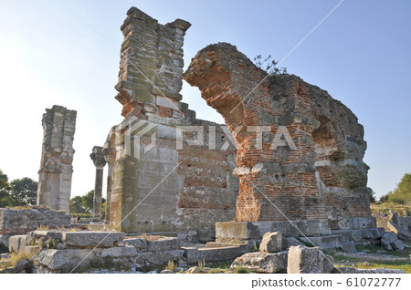 View from the northwest side of the remains of the Basilica B of Philippi Ruins, Greece 61072777