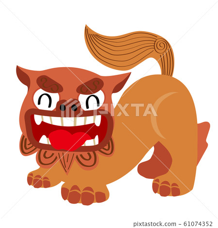 Illustration of Shiisa with a smile on the side | Illustration of Okinawa and travel image 61074352