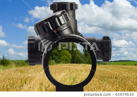 view through an optical sight at the bushes  61074610