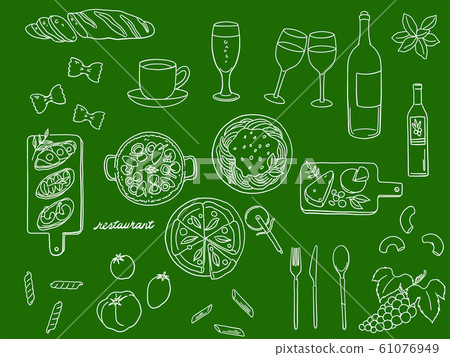 Restaurant fashionable hand drawn chalkboard line drawing material illustration set Restaurant fashionable hand drawn chalkboard line drawing material illustration set 61076949