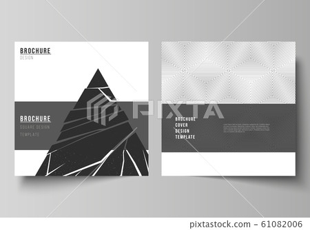 Minimal vector illustration of editable layout of two square format covers design templates for brochure, flyer, magazine. Abstract geometric triangle design background using triangular style patterns 61082006