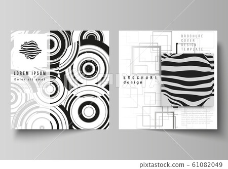 The minimal vector layout of two square format covers design templates for brochure, flyer, magazine. Trendy geometric abstract background in minimalistic flat style with dynamic composition. 61082049