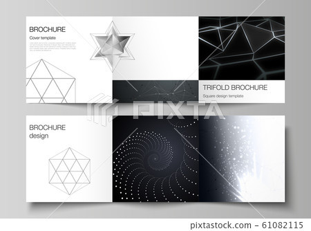 Vector layout of square format covers design templates for trifold brochure, flyer, magazine. 3d polygonal geometric modern design abstract background. Science or technology vector illustration. 61082115