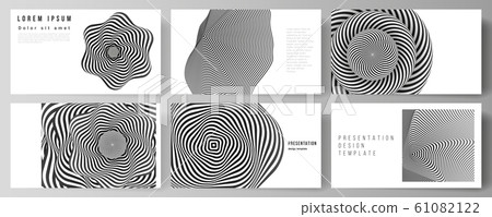 The minimalistic abstract vector layout of the presentation slides design business templates. Abstract 3D geometrical background with optical illusion black and white design pattern. The minimalistic abstract vector layout of the presentation slides design business templates. Abstract 3D geometrical background with optical illusion black and white design pattern. 61082122