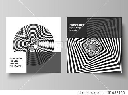 The minimal vector layout of two square format covers design templates for brochure, flyer, magazine. Abstract 3D geometrical background with optical illusion black and white design pattern. The minimal vector layout of two square format covers design templates for brochure, flyer, magazine. Abstract 3D geometrical background with optical illusion black and white design pattern. 61082123