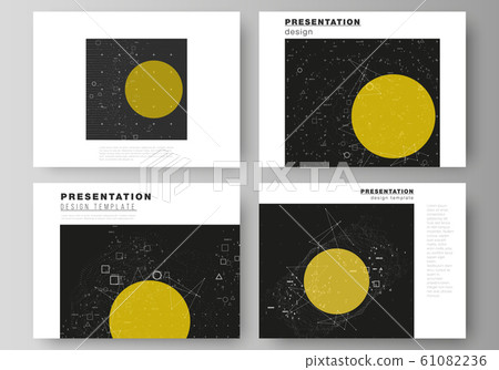 The minimalistic abstract vector illustration layout of the presentation slides design business templates. Science or technology 3d background with dynamic particles. Chemistry and science concept. 61082236