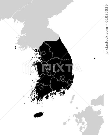 South Korea (Republic of Korea) Administrative divisions (administrative divisions) Map (map) / Black and white South Korea (Republic of Korea) Administrative divisions (administrative divisions) Map (map) / Black and white 61083039