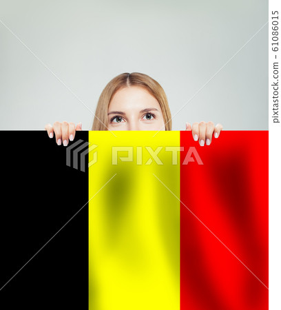 Love Belgium concept. Happy girl show belgian flag 61086015