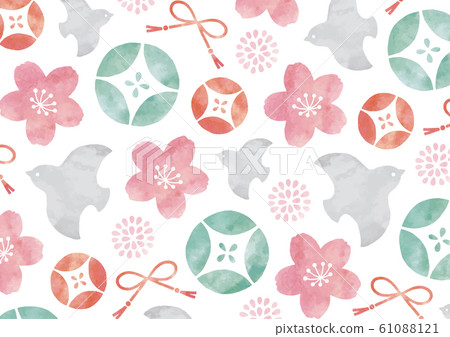Pop Japanese pattern watercolor spring 61088121