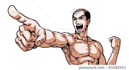 Bald, pointing, male, youth, upper body, shouting, young, caricature, cartoon 61089341