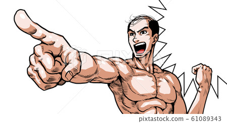 Bald, pointing, male, youth, upper body, shouting, young, caricature, cartoon 61089343