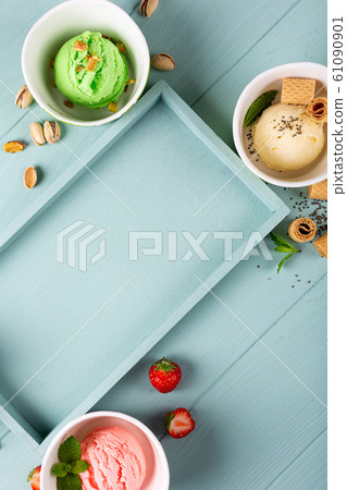 Homemade assorted ice cream in a bowl Homemade assorted ice cream in a bowl 61090901