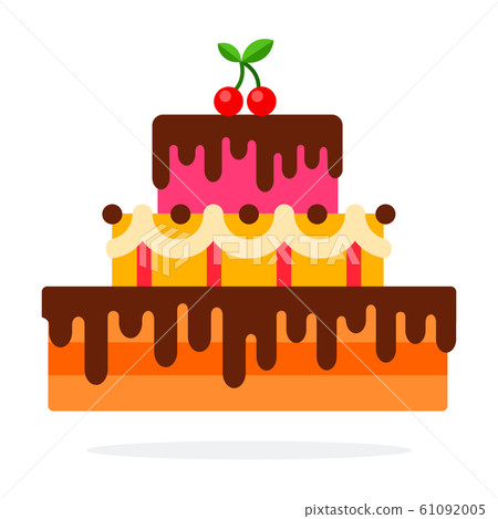 Cake with chocolate vector flat material design isolated object on white background. 61092005