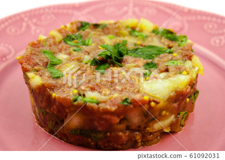 Beef Tartare cold appetizer of raw minced meat 61092031