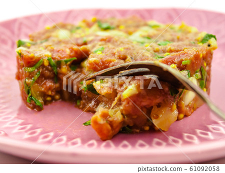 Beef Tartare cold appetizer of raw minced meat 61092058