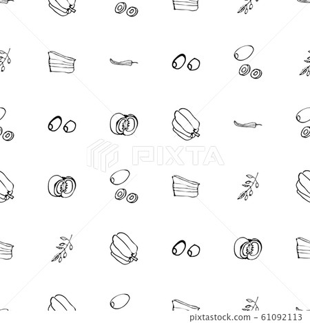 Seamless pattern with hand drawn ingridients for cooking. Seamless pattern with hand drawn ingridients for cooking. 61092113