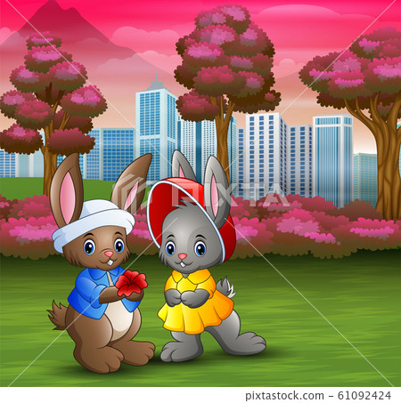 Valentine day concept a rabbit giving his girlfriend 61092424