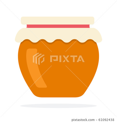 Glass pot of honey vector flat material design isolated object on white background. Glass pot of honey vector flat material design isolated object on white background. 61092438