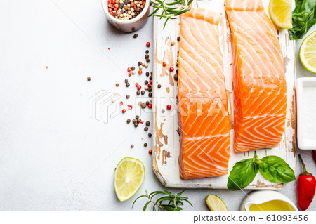 Raw salmon fillet 61093456