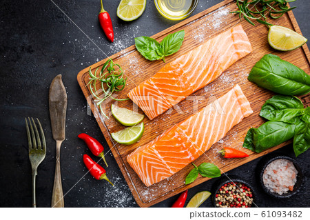Raw salmon fillet Raw salmon fillet 61093482