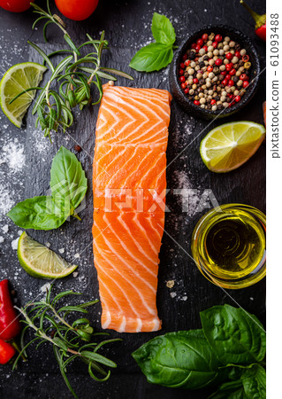 Raw salmon fillet Raw salmon fillet 61093488