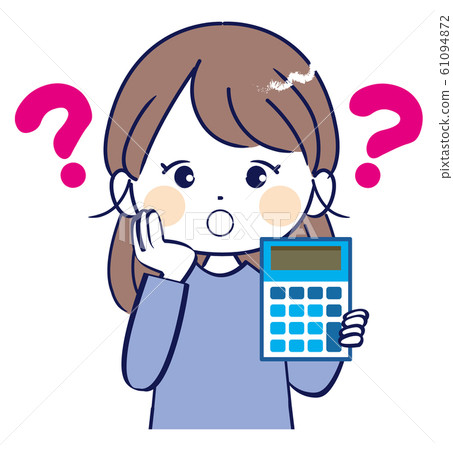 Woman, calculator, doubt Woman, calculator, doubt 61094872