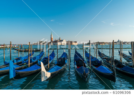 Venice gondolas with the view of San Giorgio Maggiore church from San Marco square in Venice, Italy 61096306