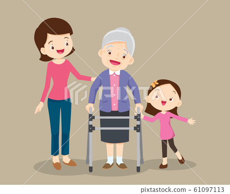 granddaughter and mom help her grandmother to go 61097113