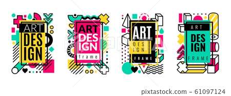 Memphis frame. Graphic abstract dots and lines, halftone gradient geometric elements for business card and flyer, brochure vector design Memphis frame. Graphic abstract dots and lines, halftone gradient geometric elements for business card and flyer, brochure vector design 61097124